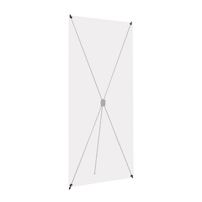 X-banner stand with tension cords ideal for trade shows, exhibitions, and special events display
