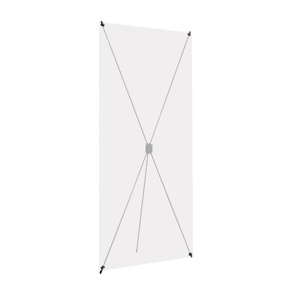 X-banner stand with tension cords ideal for trade shows, exhibitions, and special events display