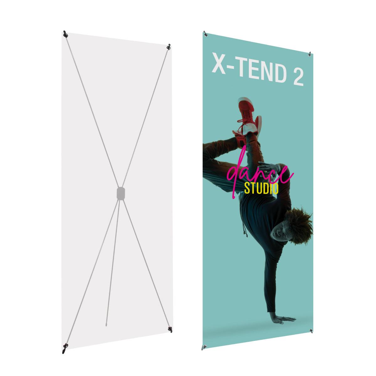 X-Tend 2 banner stand with vibrant dance studio advertisement for trade shows and exhibitions