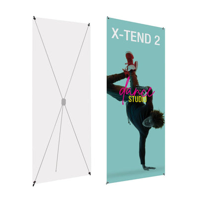 X-Tend 2 banner stand with vibrant dance studio advertisement for trade shows and exhibitions
