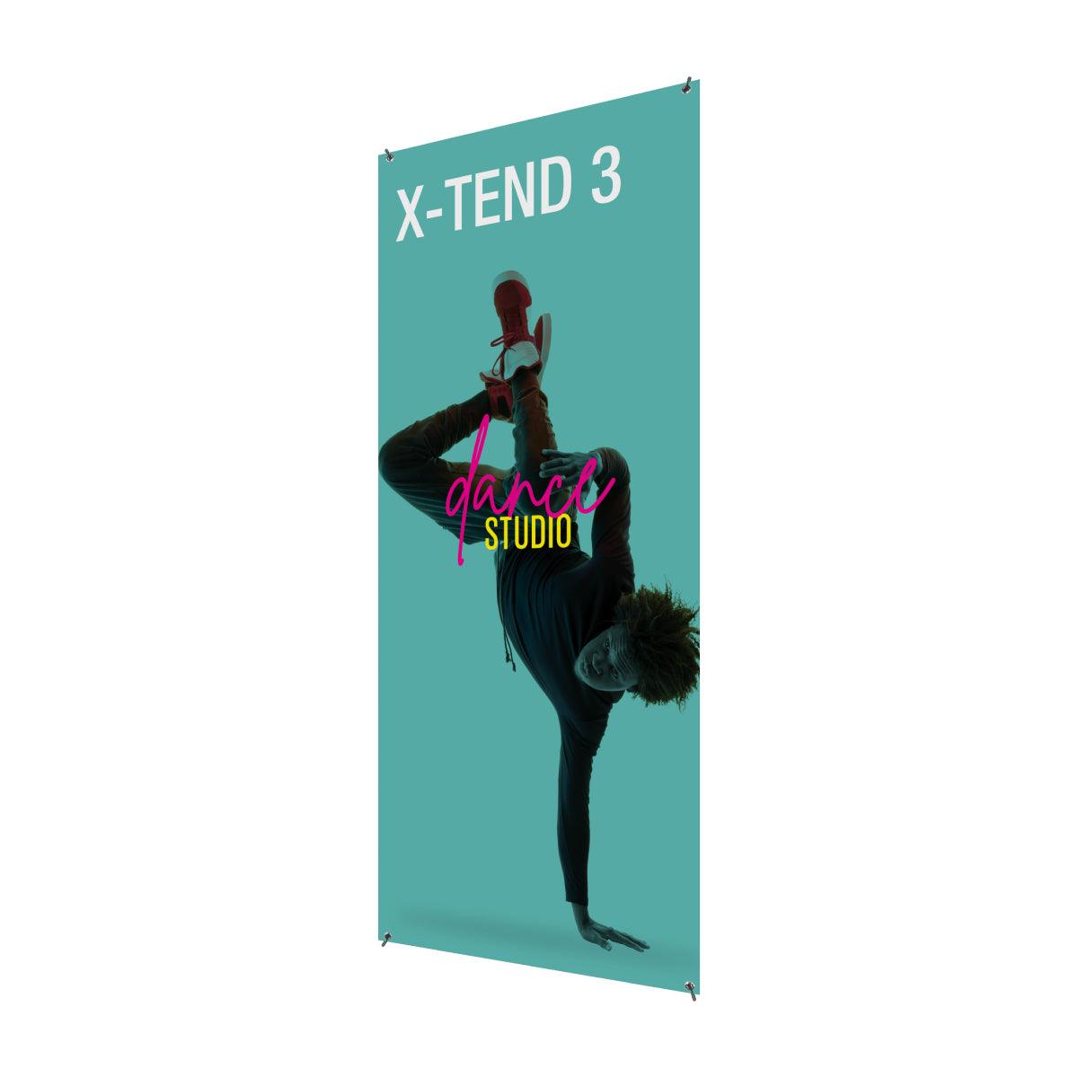 Trade show banner stand showcasing dynamic dance studio advertisement for exhibitions and special events