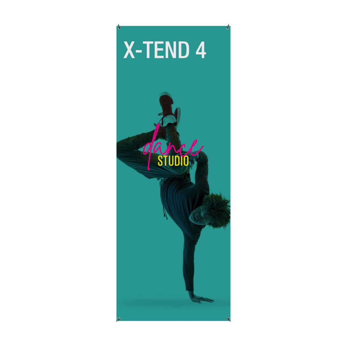 X-Tend 4 banner stand featuring dynamic dance studio graphic for trade shows and special events