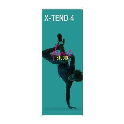 X-Tend 4 banner stand featuring dynamic dance studio graphic for trade shows and special events