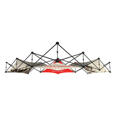 Expandable quad pyramid trade show display with custom graphic panels for exhibition booths and events