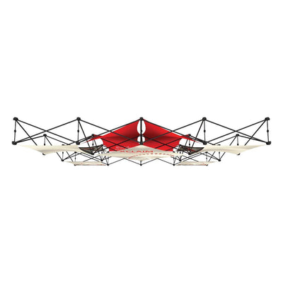 Modular hanging trade show display frame with fabric banners for exhibitions and events