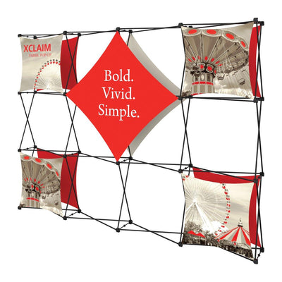 Xclaim fabric pop-up display with images and text for trade shows, exhibitions, and events