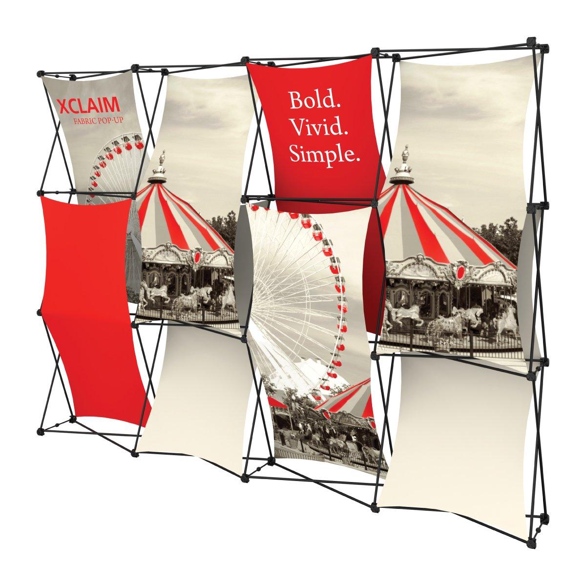 Fabric pop-up display with carnival-themed graphics, ideal for trade shows and exhibitions
