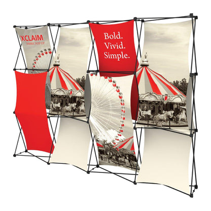 Fabric pop-up display with carnival-themed graphics, ideal for trade shows and exhibitions