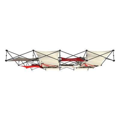 Expandable frame display structure with printed fabric graphics for trade show and exhibition booths