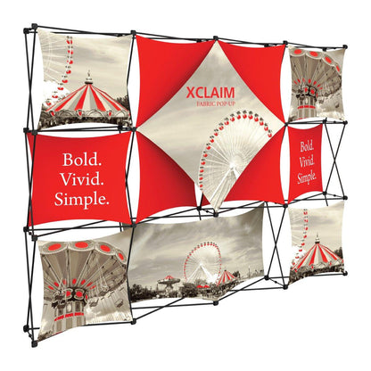 Fabric pop-up display with carnival-themed graphics, ideal for trade shows and exhibitions