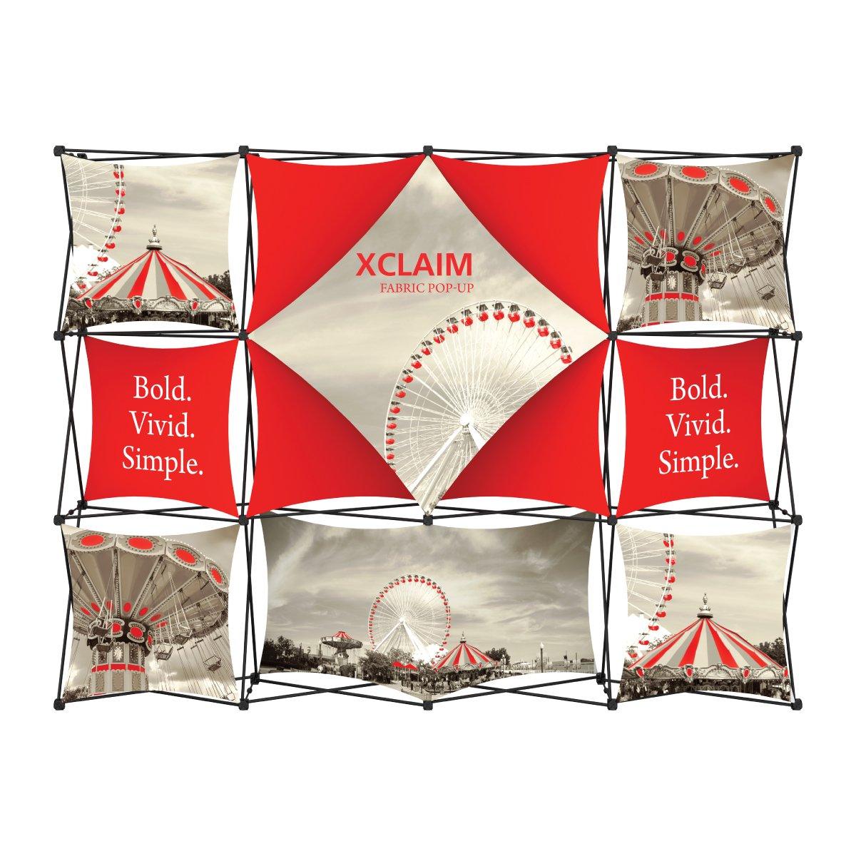 Fabric pop-up display for trade shows featuring carnival images and bold text panels
