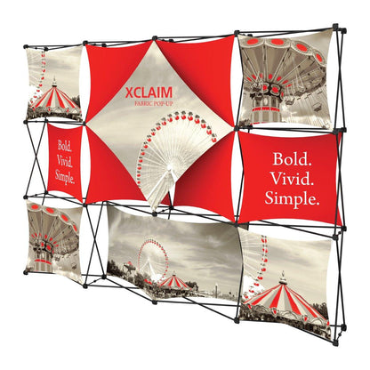 Fabric pop-up display with carnival-themed graphics and bold trade show branding for exhibitions
