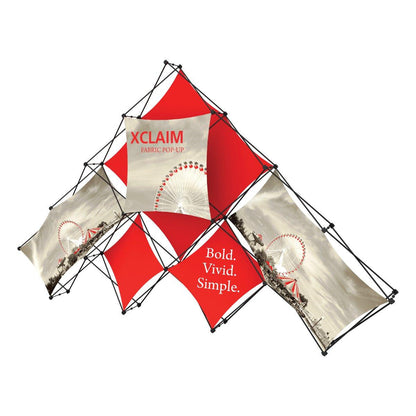 Xclaim fabric pop-up display with pyramid design, showcasing bold graphics for trade shows and exhibitions