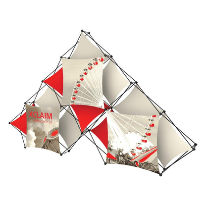 Geometric fabric pop-up display with printed photo panels for trade show and exhibition booths