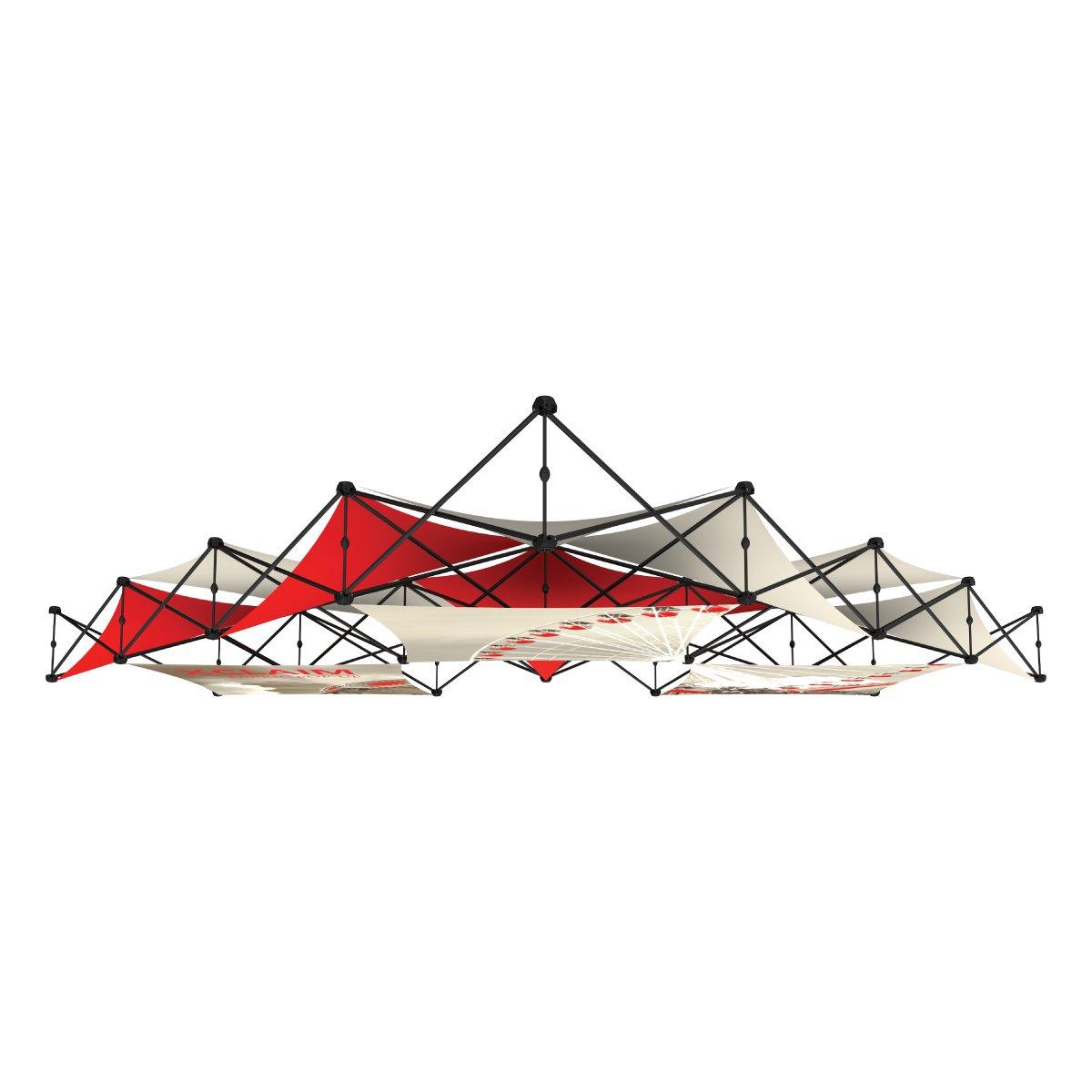 Modular quad pyramid hanging display for trade shows and special event exhibitions