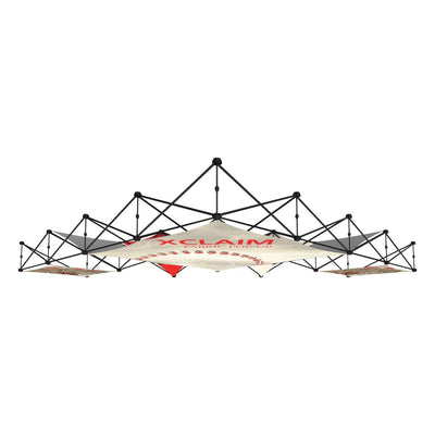 Suspended quad pyramid trade show display frame with fabric graphics for exhibitions and events