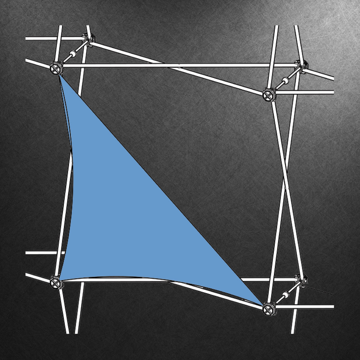 Close-up of a fabric graphic stretched on a collapsible frame for trade show and exhibition displays