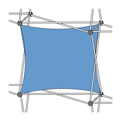 Stretch fabric graphic attached within a pop-up frame for trade shows and exhibitions