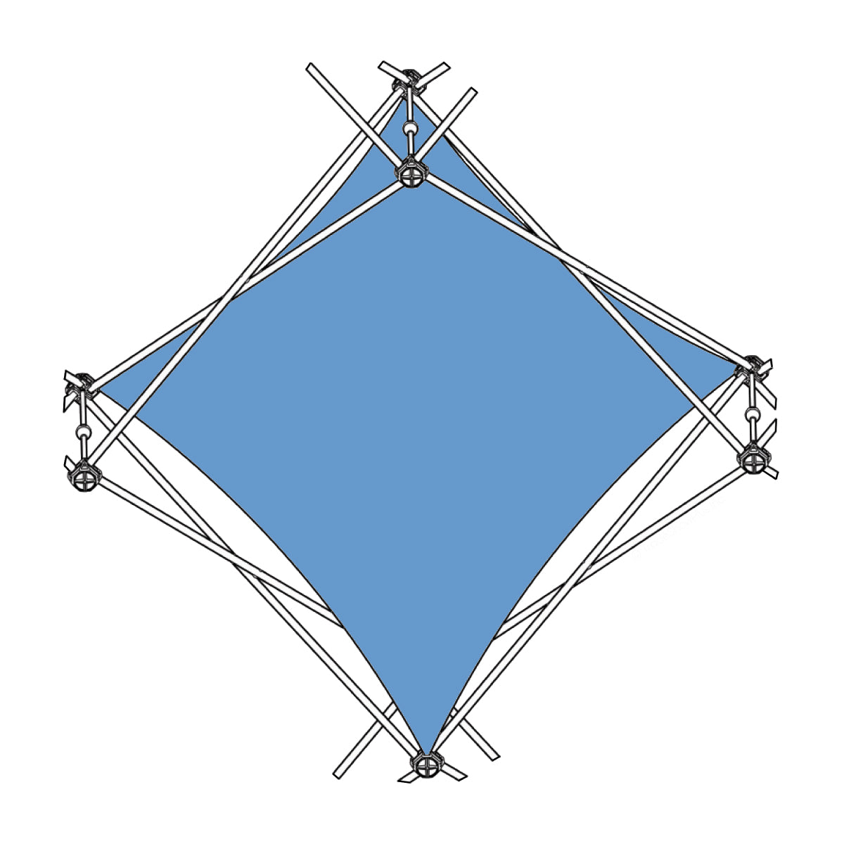 Quad pyramid fabric display frame for trade shows and special event exhibits
