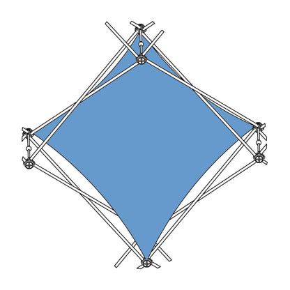 Quad pyramid fabric display frame for trade shows and special event exhibits