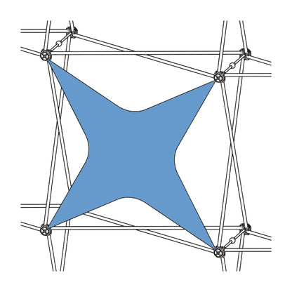 Star-shaped fabric stretched within trade show display frame for exhibitions and events