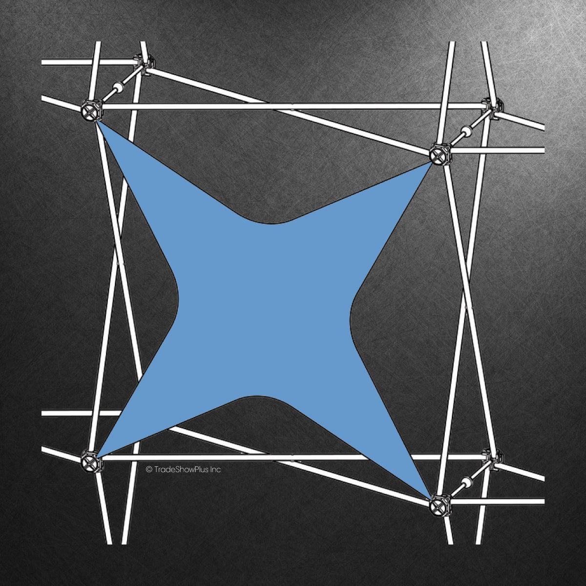 Framework structure with star-shaped fabric stretched for trade show and exhibition display