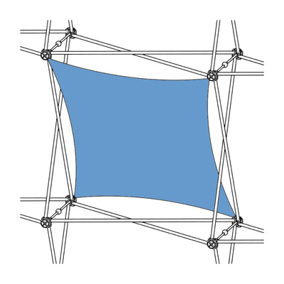 Trade show fabric graphic stretched within pop-up display frame for exhibitions and events