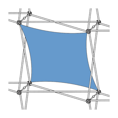 Trade show fabric graphic stretched within pop-up display frame for exhibitions and events