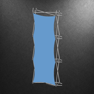 Pop-up fabric display frame for trade shows and exhibitions with curved edges