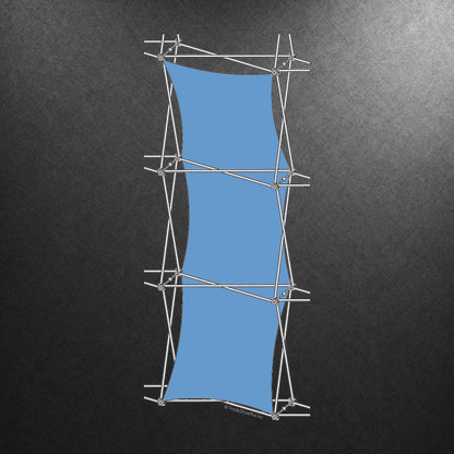 Tall fabric graphic display with double-thread frame for trade shows and exhibitions