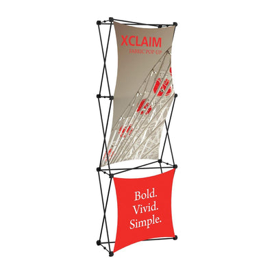 Xclaim fabric pop-up display stand for trade shows with bold, vivid graphics in exhibition setting
