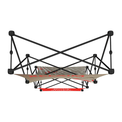 Compact 2.5ft Xclaim trade show display frame with stretch fabric graphics for events and exhibitions