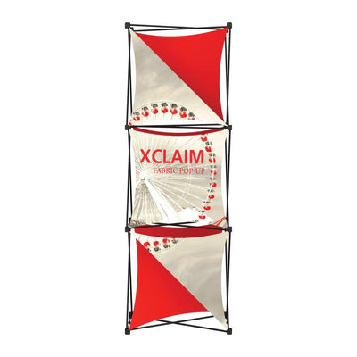 Xclaim fabric pop-up display with geometric design and Ferris wheel image for trade shows and exhibitions