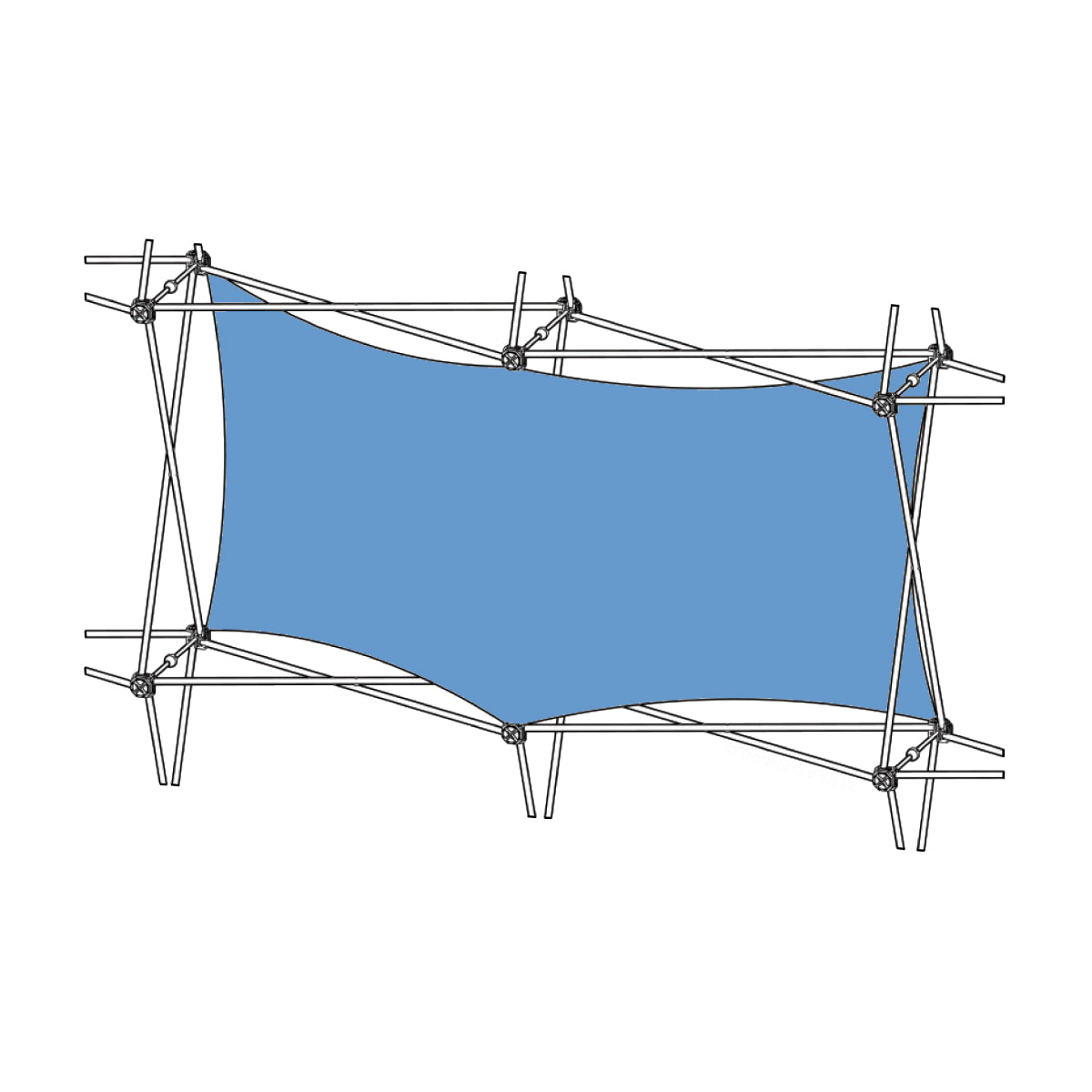 Double thread fabric graphic attached to collapsible frame for trade show displays and exhibitions