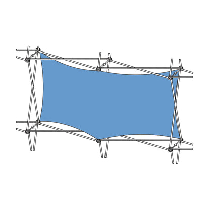 Double thread fabric graphic attached to collapsible frame for trade show displays and exhibitions