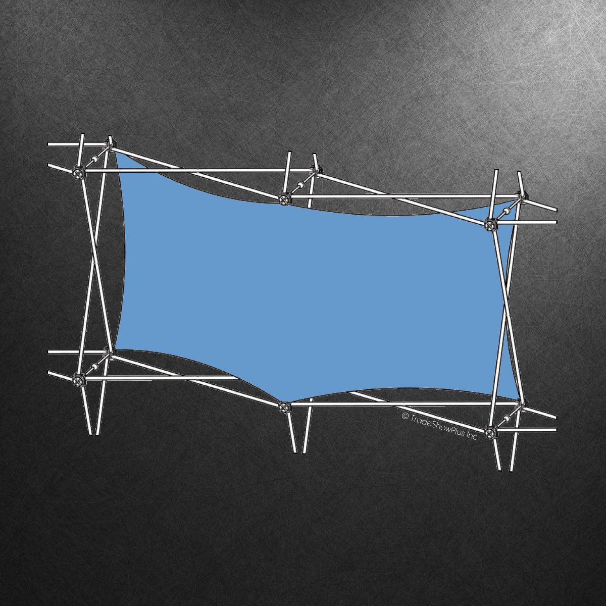 Rectangular fabric graphic stretched over a double-thread aluminum frame for trade show and exhibition displays