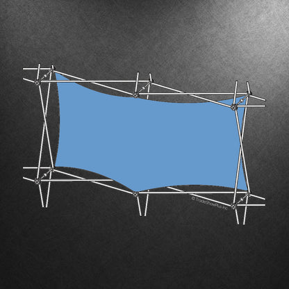 Rectangular fabric graphic stretched over a double-thread aluminum frame for trade show and exhibition displays