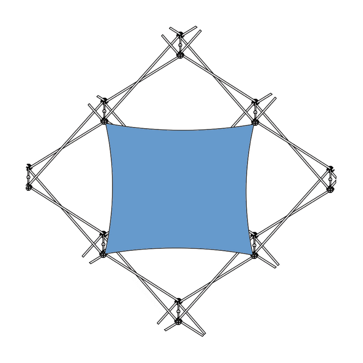 Expandable trade show display frame with tension fabric for exhibitions and special events