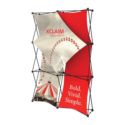 Fabric pop-up display stand featuring bold graphics for trade shows, exhibitions, and events