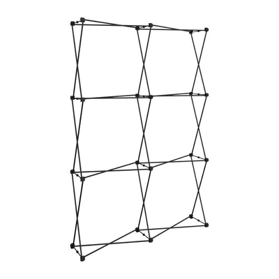 Collapsible frame structure for trade shows and exhibitions, designed for quick setup at events