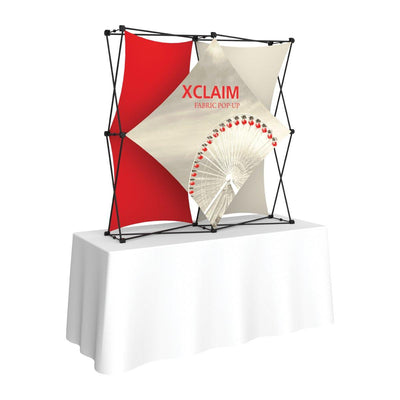 5ft fabric pop-up display on table for trade shows and exhibitions with graphic print