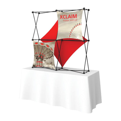 Compact tabletop fabric pop-up display ideal for trade shows and special event presentations