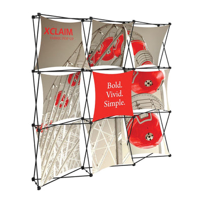 Modular fabric pop-up display with graphic panels for trade shows and exhibitions, featuring bold branding and clear messaging