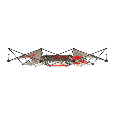 Collapsible trade show hanging display frame with graphic panels for exhibitions and events