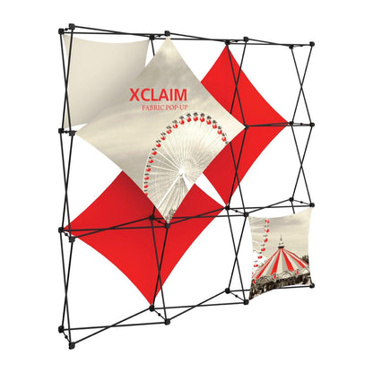 Xclaim fabric pop-up display with printed graphics on collapsible frame for trade shows and exhibitions