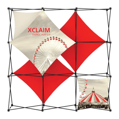 Fabric pop-up display with large graphics and tension fabric panels for trade shows and exhibitions