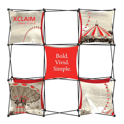 Xclaim fabric pop-up display featuring carnival images for trade shows and exhibitions