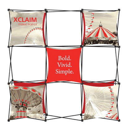 Xclaim fabric pop-up display featuring carnival images for trade shows and exhibitions