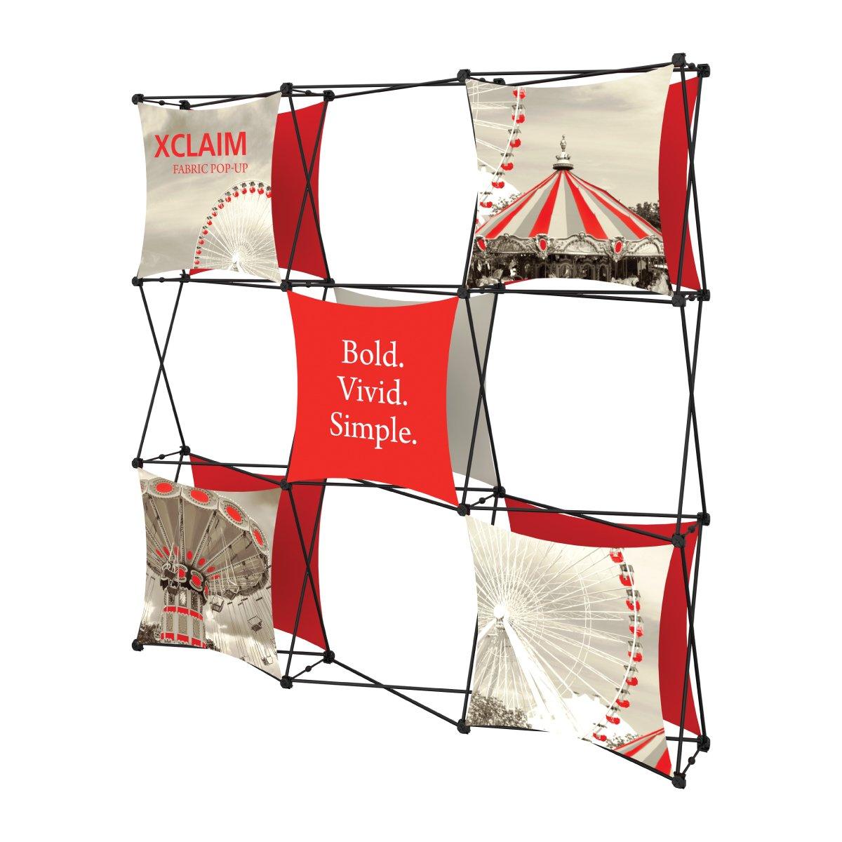 Xclaim fabric pop-up display with graphic panels featuring carousel and Ferris wheel for trade shows and exhibitions