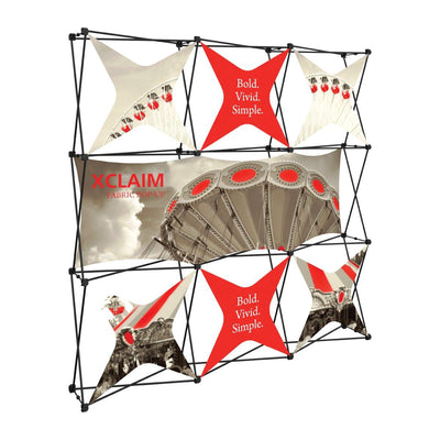 Xclaim fabric pop-up display with collage graphics for trade shows, exhibitions, and events